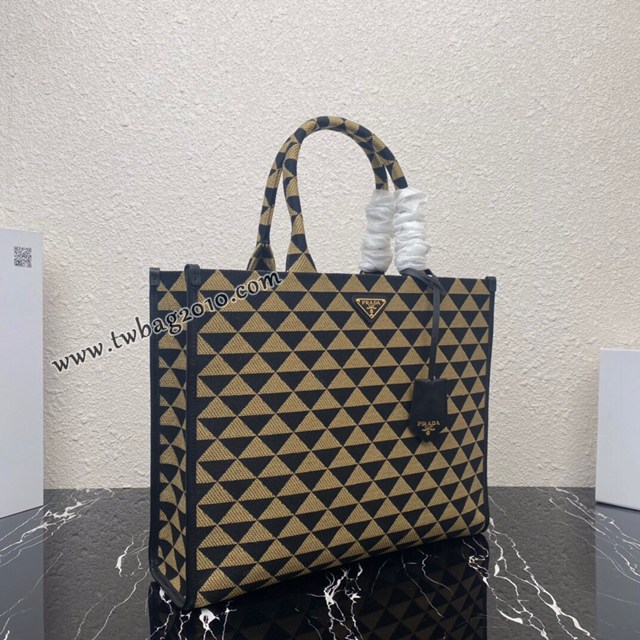 Prada專櫃新款大號刺繡織物包 1BA356 普拉達Saffiano皮革手提刺繡托特包 csp1054